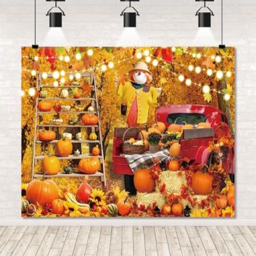 Imagem de Fundo de outono de Ação de Graças, 3 x 2,4 m, outono, floresta vermelha, caminhão, abóbora, colheita, palheiro, espantalho, fundo para fotografia, feliz Dia de Ação de Graças, faixa, adereços de