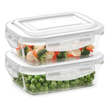 Imagem de Jogo 2 Potes de Vidro Hermético Com Tampa E Trava Retangular 640 ml Ma