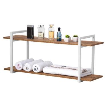 Imagem de Nicho Banheiro Branco Com Prateleiras Amadeirado 60cm - HomeDecor