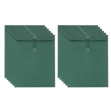 Imagem de PATIKIL Envelope de papel kraft com fecho de amarrar, 12 peças, envelope vintage A4, pasta de arquivos, para escritório, escritório, casa, cartão, armazenamento, organização de documentos, verde