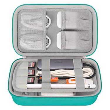 Imagem de Elonbo Estojo organizador eletrônico rígido portátil para MacBook Adaptador de alimentação Carregador Cabo Carregador Apple Magic Mouse Apple Pencil Hub USB Flash Disk Cartão SD Bolsa de acessórios pequena, turquesa