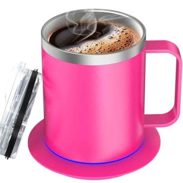 Imagem de Zhenglu Caneca de café com aquecimento automático, caneca aquecida de 12 onças com aço inoxidável 18/8 de camada dupla, aquecedor de xícaras de café alimentado por USB, presentes de café, pr