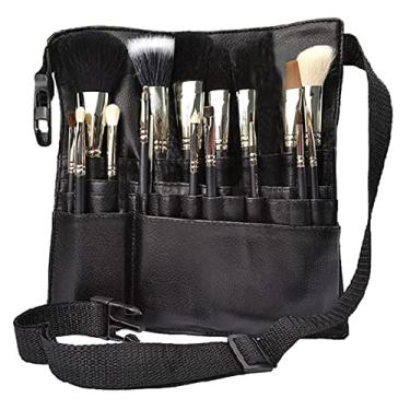 Imagem de COMICFS Bolsa de pincéis de maquiagem com 22 bolsos, avental organizador de cosméticos profissional com alça de cinto de artista para mulheres (pincel não incluído)