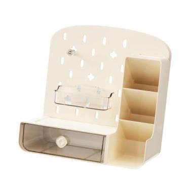 Imagem de IEUDNS Desktop pegboard organizador caneta titular do cartão ornamentos display com gaveta acessórios de mesa para casa berçário, Bege