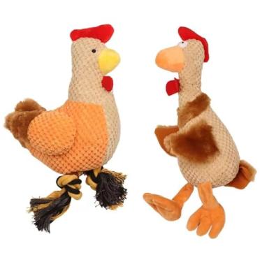 Imagem de 2 peças de brinquedos de mastigar para cães de galinha e galo com brinquedo interativo de pelúcia para cães entediados brincando