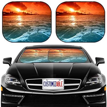 Imagem de MSD Para-sol para carro Para-brisa Para-brisa Ajuste Universal Pacote com 2, Bloquear Brilho Solar, UV e Calor, Proteja o Interior do Carro, ID da imagem: 9258822 Paisagem Oceano Sunrice Golden Sky