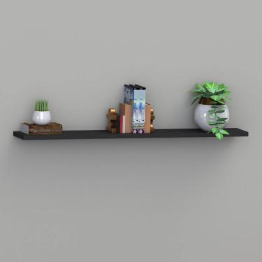 Imagem de Prateleira Suspensa Uno Line P/Decoração de Ambientes Sala de Estar Quarto Cozinha 135cm Preto - Olivar Móveis