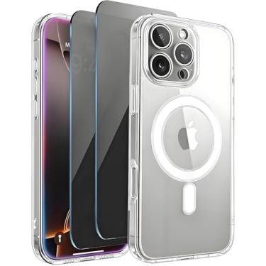 Imagem de TXXO Capa transparente para iPhone 16 Pro para iPhone 16 Pro, compatível com MagSafe, com protetor de tela de privacidade X2 [proteção da câmera] Capa magnética fina à prova de choque para iPhone 16