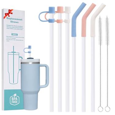 Imagem de LUCKINEE Canudos de substituição de plástico reutilizáveis para Stanley Tumbler 850 g 1,134 g, canudo de substituição reto de 30 cm com pontas de silicone, capas de canudo e escovas de limpeza