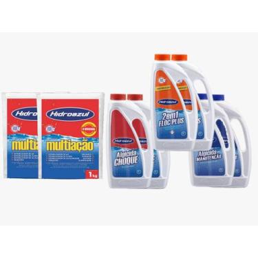 Imagem de Kit HIDROAZUL Piscinas Cloro Multiação 2kg Algicida Manutenção 2L Floc