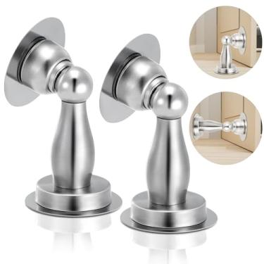 Imagem de JIADAXIN Batente de porta magnético, batente de porta de aço inoxidável, adequado para montagem na parede e no chão, retentor de porta, fita adesiva dupla face, sem necessidade de perfuração (pacote