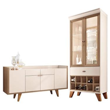 Imagem de Buffet Melodia e Cristaleira Ópera Off White Castanho - HB Móveis