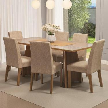 Imagem de Conjunto Mesa de Jantar 6 Lugares Tampo de Vidro Valerie Madesa, Rusti