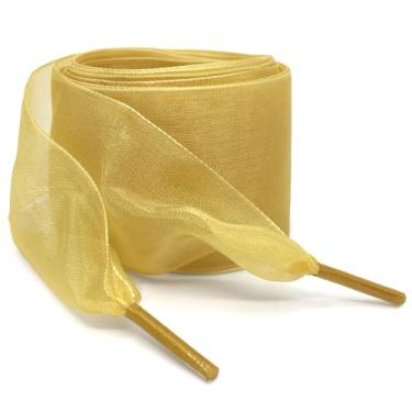 Imagem de WEGOODZF Cadarços de fio de neve planos: cadarços de sapato de seda de 4 cm de largura para tênis - 2 pares, 07 Dourado, 55"Inch (140CM)