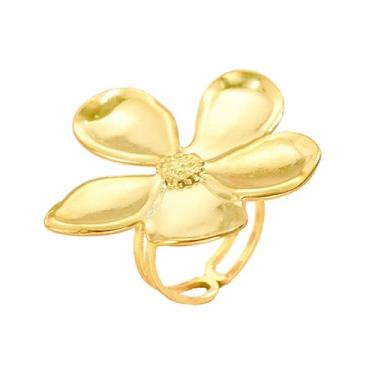 Imagem de GLMOCM Anel de flor de ouro para mulheres, anel de declaração de flor grande, ajustável, grosso, anéis de ouro para mulheres, joias florais minimalistas, Aço inoxidável, Sem pedra preciosa