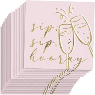 Imagem de Pastel Pink "Sip Sip Hooray" Bachelorette Beverage Napkins - Pack of 16 - Perfect for Bridal Showers & Hen Parties