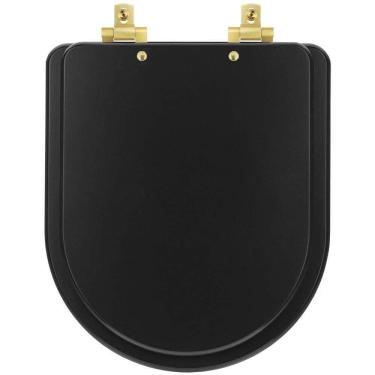 Imagem de Assento Sanitário Mdf Soft Close Nuova Preto Fosco Para Vaso Deca Com Ferragem Dourada