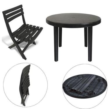 Imagem de 1 Cadeira 1 Mesa Redonda Área Lazer Preta Desmontável 25389 - Arqplast