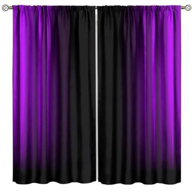 Imagem de Cortinas abstratas ombré, roxas e pretas, geométricas, ombré, padrão boêmio, design gradiente, moderno, estampa abstrata, quarto, sala de estar, bolso para varão, cortinas de janela, 2 painéis L 106 x