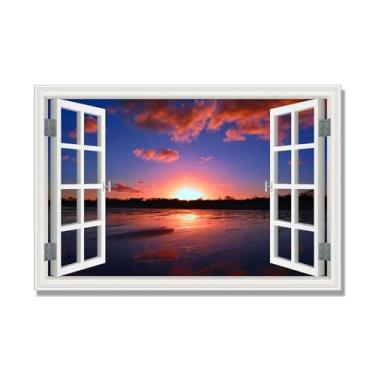 Imagem de PY3H69 Arte de parede em tela de janela aberta, impressão natural em tela. Lindo cenário de montanha 50,8 cm, decoração de parede de paisagem de janela, decoração de casa moderna. 60 x 90 cm-23,6 x 35