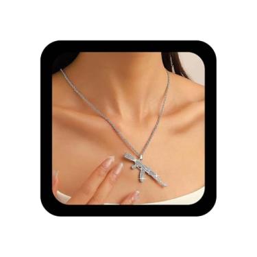 Imagem de Ximdble Colar vintage de cristal com pingente de metralhadora de strass, submetralhadora, colar de corrente de ouro, brilhante, zircônia cúbica, gargantilha de strass, joia feminina, Zinco, Sem Pedra