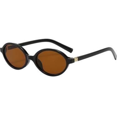 Imagem de pipajoy Óculos de sol ovais retrô para mulheres, homens, modernos, pequenos, anos 90, vintage, redondo, designer, Armação preta - Lente marrom, Small