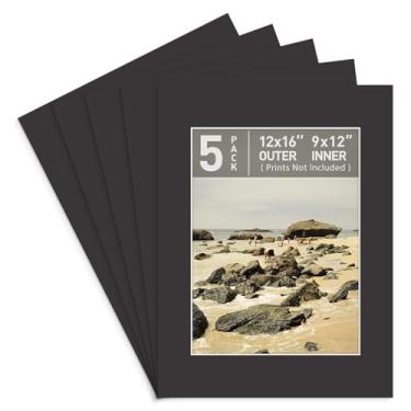 Imagem de Golden State Art, Pacote com 5, tapetes pré-cortados de 30 x 40 cm, borda chanfrada, 21 x 39 cm, abertura para fotos de 22 x 30 cm, preto