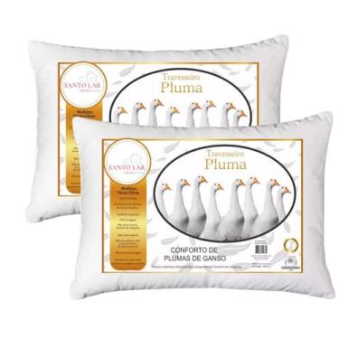 Imagem de Kit 2 Travesseiro Tipo Pluma de Ganso Descanso Antiacaro 70x50cm - San