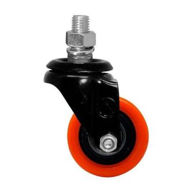 Imagem de Rodízio giratório rosca pvc laranja reforçado móveis 3" 75mm - AJAX