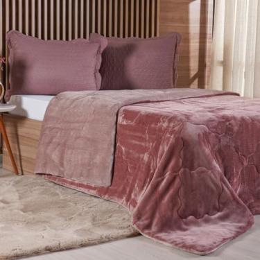 Imagem de Edredom Queen Plush Bicolor Dupla Face 100% Poliéster 220x240cm Cognac