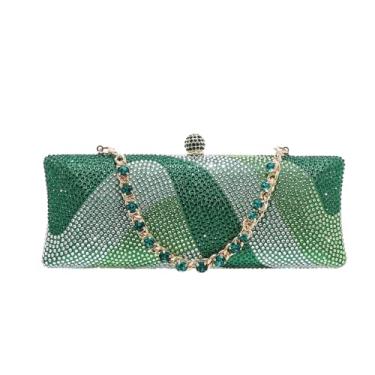 Imagem de YUHATRG Bolsa feminina geométrica luxuosa com strass diamante clutch corrente cristal casamento noite bolsa, Verde, Small