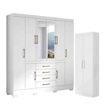 Imagem de Guarda Roupa Casal Nápole 2045149 E Armário Multiuso 2000191 Branco Brilho - Aramóveis