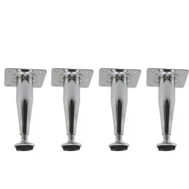 Imagem de Kit 4 Pé Para Móveis Cromado Cônico 10cm Regulável Reforçado - GENÉRIC