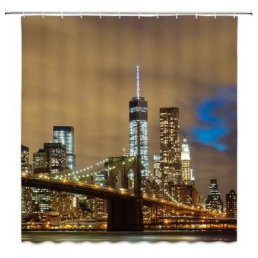 Imagem de Cortina de chuveiro de paisagem City Bridge Building Cortinas de banho Retro Preto Branco Foto Decorações de banheiro Cortina, 1564W,W90xH180cm