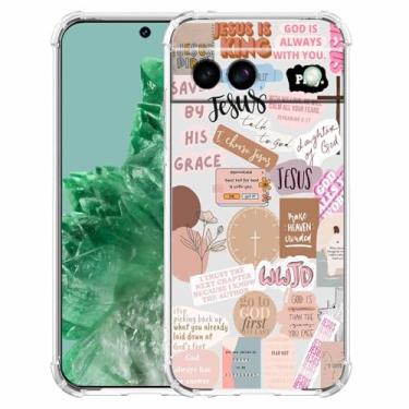 Imagem de malegaon Jesus Cristão Estético Verso da Bíblia Citações Colagem, Capa Completa de TPU Macio Moderno para Google Pixel 8a Transparente
