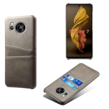 Imagem de Capa compatível com Sharp Aquos Sense 7, capa de couro PU - Capa de telefone fina à prova de choque com 2 compartimentos para cartão, proteção anti-impressão digital e anti-queda, plástico sintético