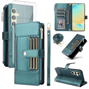 Imagem de Asuwish Capa de celular para Samsung Galaxy S24 FE 5G carteira celular com protetor de tela de vidro temperado bloqueio RFID alça transversal alça flip cartão de crédito S 24 EF AI S24FE 24S mulheres