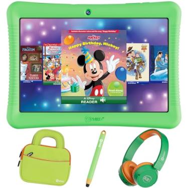 Imagem de Contixo Pacote de tablet infantil de 10 polegadas – Tablet Android de 32 GB com mais de 80 eBooks da Disney, controles parentais, capa à prova de crianças, fones de ouvido, caneta e bolsa de
