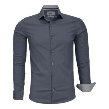 Imagem de Camisa Social Amil Masculina Slim Algodão Com Elastano 1808, Chumbo, 3