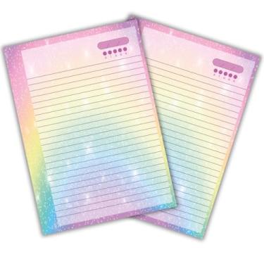 Imagem de Refil de fichário 80 folhas universitário Arco Íris brilhante pautado decorado