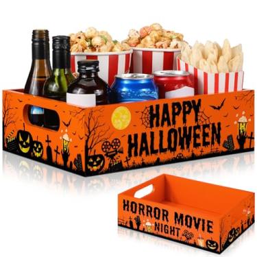 Imagem de GlikCeil Bandejas de lanche para noite de cinema com alças cesta de presente de madeira reutilizável para cinema, pipoca, balde, tigela, recipiente, sala de família, decoração de Natal (estilo