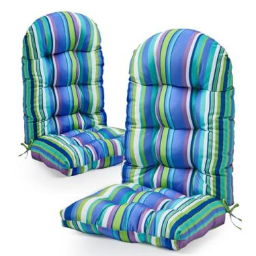 Imagem de Lucresta Adirondack Almofada de cadeira, almofadas de pátio com encosto alto com laços ajustáveis, 120 x 51 x 10 cm, almofada impermeável com tufos, almofada de cadeira de balanço resistente ao
