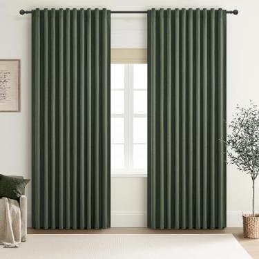 Imagem de Cortinas verde-oliva escuras, comprimento de 177 cm, pregueado, preto, 203 cm de comprimento, para sala de estar, porta de vidro deslizante grossa de linho, cortinas de janela grandes isoladas