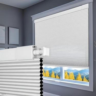 Imagem de Jukkfzy Persianas Celulares Personalizadas Sem Fio Tipo Colmeia para Janelas Internas Sem Furadeira Sem Ferramentas com Isolamento Térmico,Blackout Branco,120.65cm W x 162.56cm H