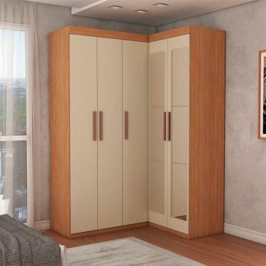 Imagem de Guarda-Roupa Solteiro Modulado Odisseia 5 Portas 12 Prateleiras com Espelho Cinamomo/Off White - Panorama Móveis