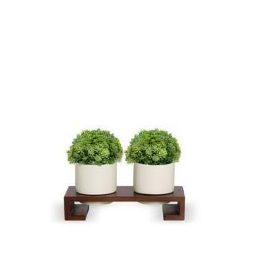 Imagem de Cachepot Duo Odete Em Cerâmica Com Suporte Em Madeira - Cerâmica 2A