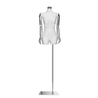 Imagem de Mannequin Manequins de varejo para corpo feminino com base quadrada, altura ajustável de 135 a 198 cm, torso de manequim de veludo destacável(White)