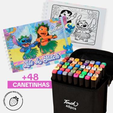 Imagem de Conjunto Canetinhas Touch E Livro De Colorir Lilo & Stitch Ponta Dupla