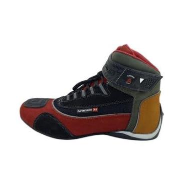 Imagem de 320AT-Bota Tênis Motociclista Cano Alto Couro com protetores de borracha Refletivos vermelho preto-Masculino