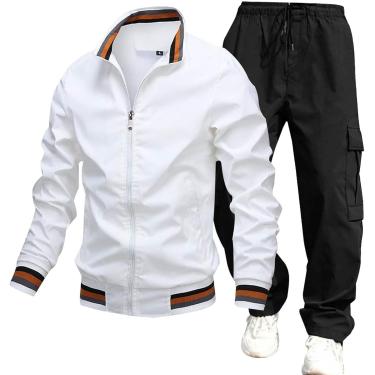 Imagem de Tracsuit Terno Esportivo Masculino Terno De Lazer Conjunto De Duas Peças Outono Inverno Tracsuits Terno De Corrida Moletom De Manga Comprida Masculino Jaqueta De Moletom Sem C, O White, XL